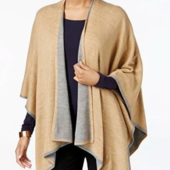 Charter Club Tipped Knit Reversible Poncho - Picture 2 of 5